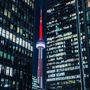 CN Tower between two sky scrapers