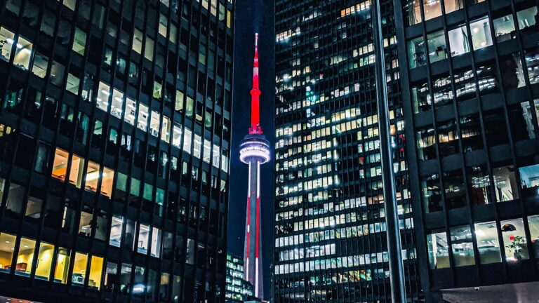 CN Tower between two sky scrapers