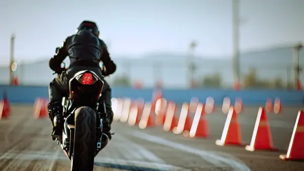 Motorcycle rider going through advanced training.