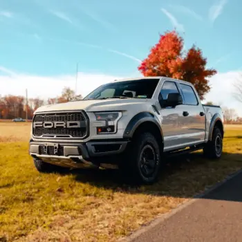 Pickup truck parked on the grass.