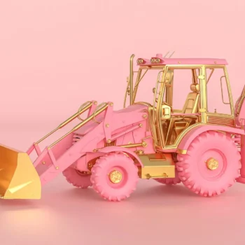 pink and gold excavator toy on light pink background