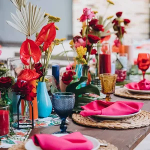 Table arrangement at a wedding reception.