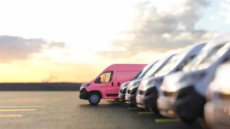 work vehicles in parking lot